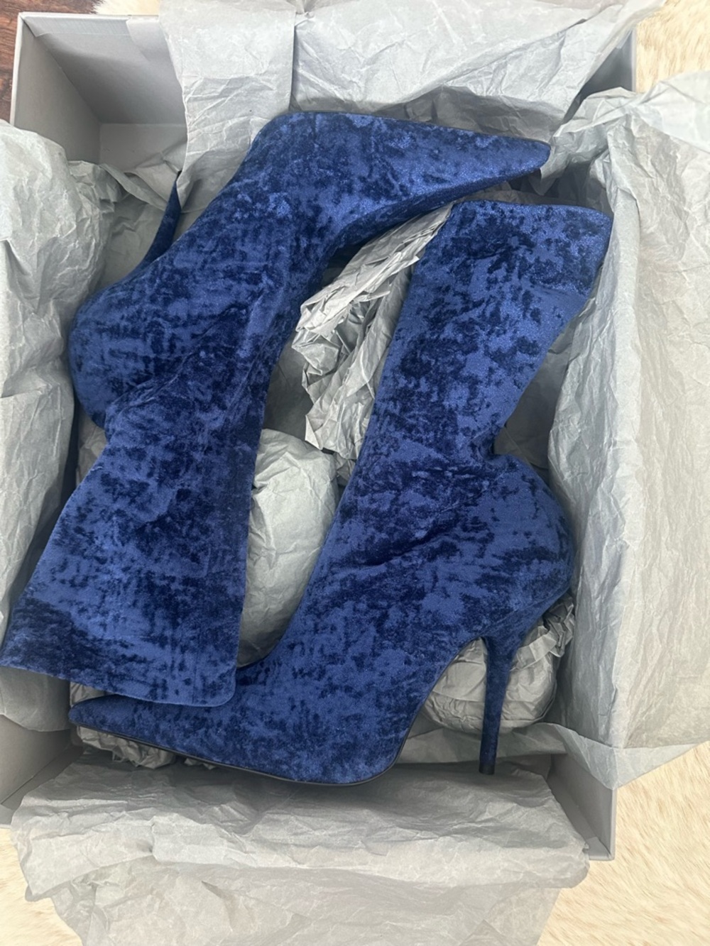 Balenciaga Blue Velvet Knife Knee Boots
